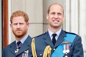 Prince William Smiling and Prince Harry Gazing at William on Balcony at Buckingham Palace