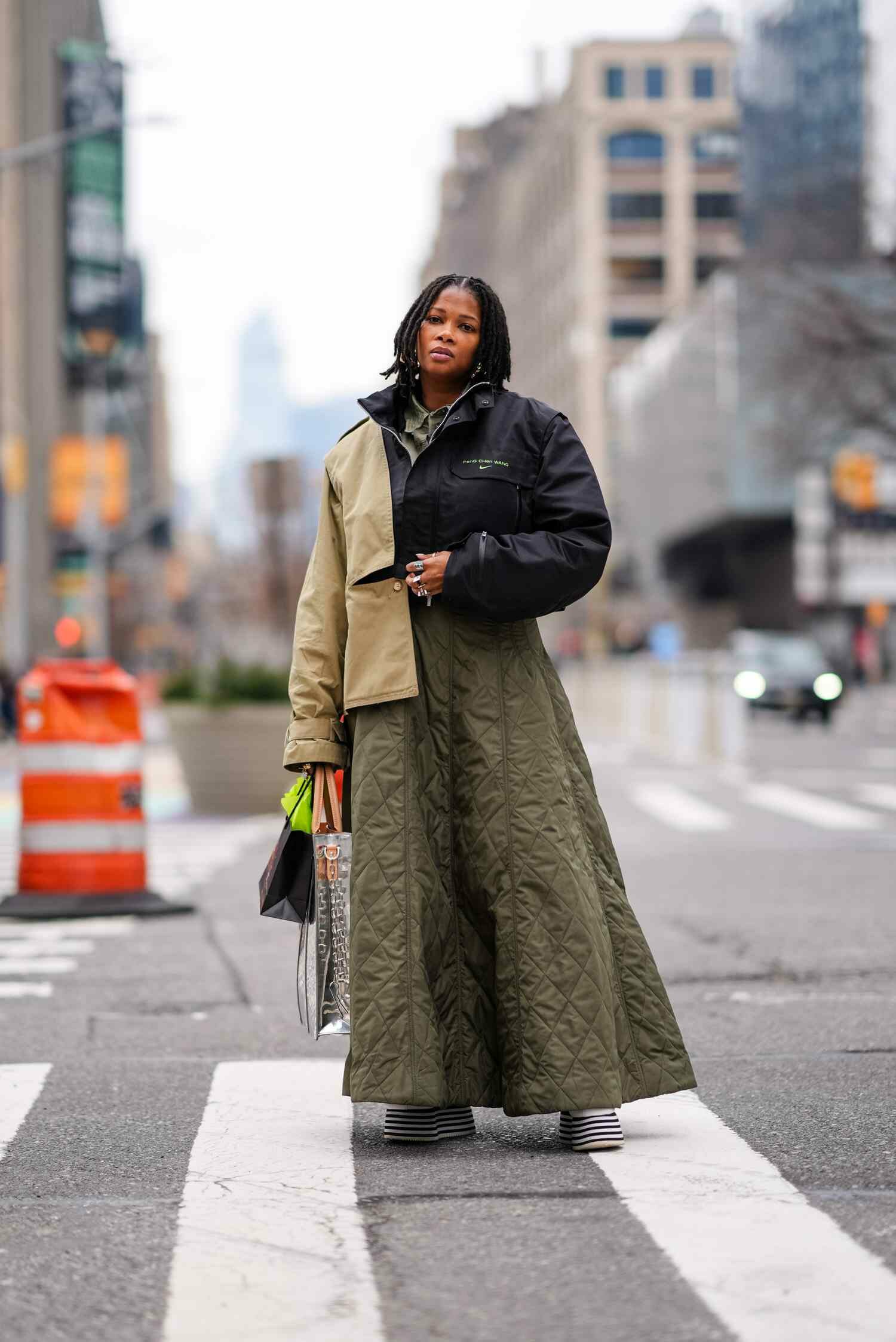 A guest wears one of the best street style looks of NYFW FW24