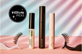 Best lash glues collaged with lashes against colorful backdrop