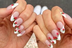 French manicure with strawberry designs