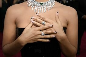  Zazie Beetz wears black, angled French tip nails