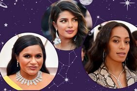 Headshots of Mindy Kaling, Priyanka Chopra, and Solange with an illustrated celestial background