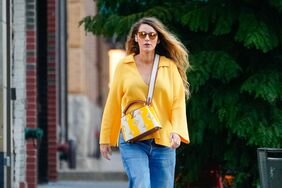 Blake Lively Walking in New York City in Yellow Sweater October 3 