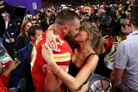 Travis Kelce Taylor Swift Kissing on Field After 2024 Super Bowl
