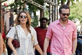 Blake Lively Wearing Button-Up and Shorts and Ryan Reynolds in Pink Button-Up and Khakis New York City Walk
