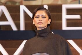 Zendaya Posing Arms at Sides Brown Turtleneck Crop Top Matching Skirt 'Dune: Part Two' Event in Mexico 2024