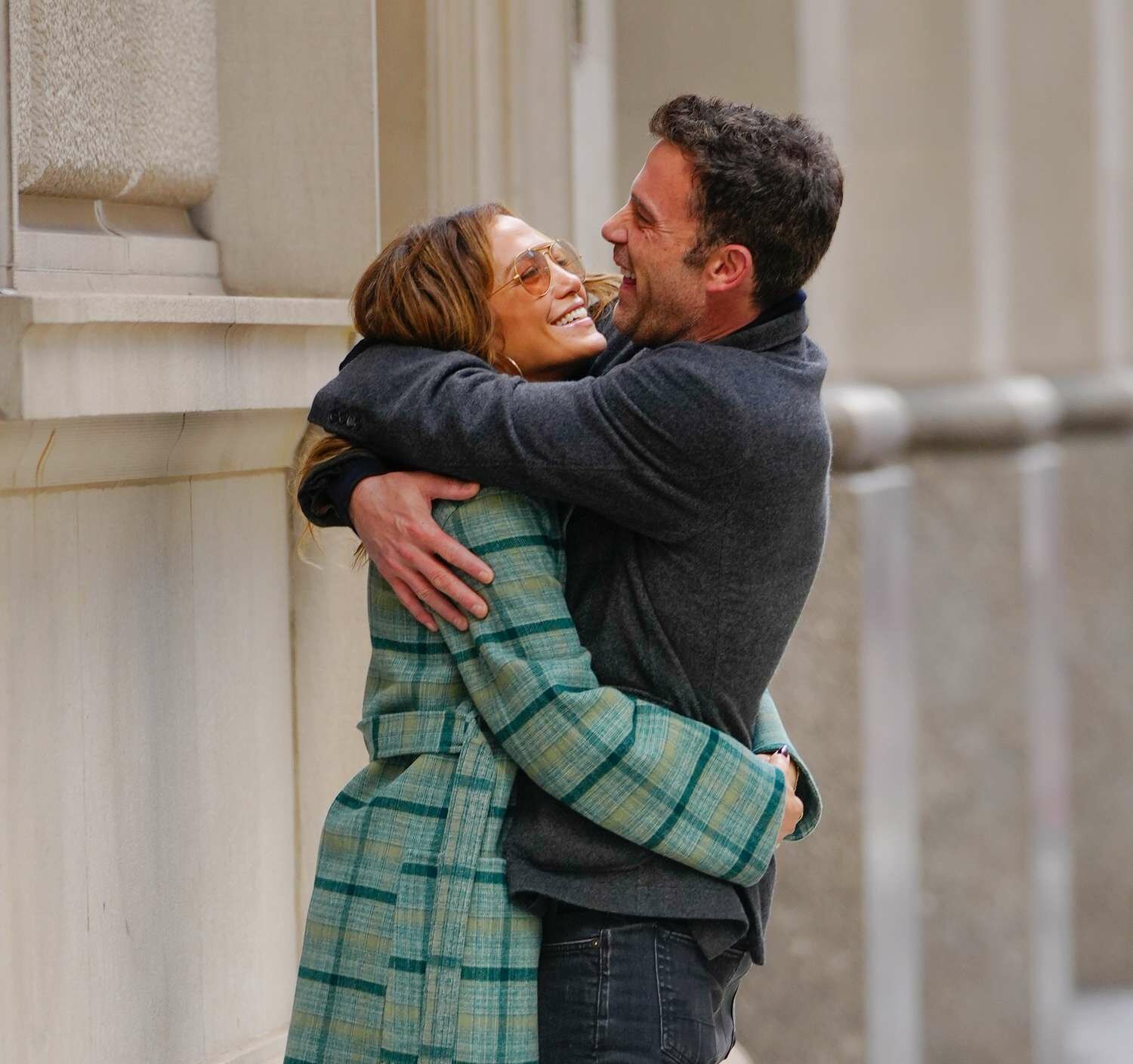 Ben Affleck and Jennifer Lopez Smiling Arms Around Each Other 2021