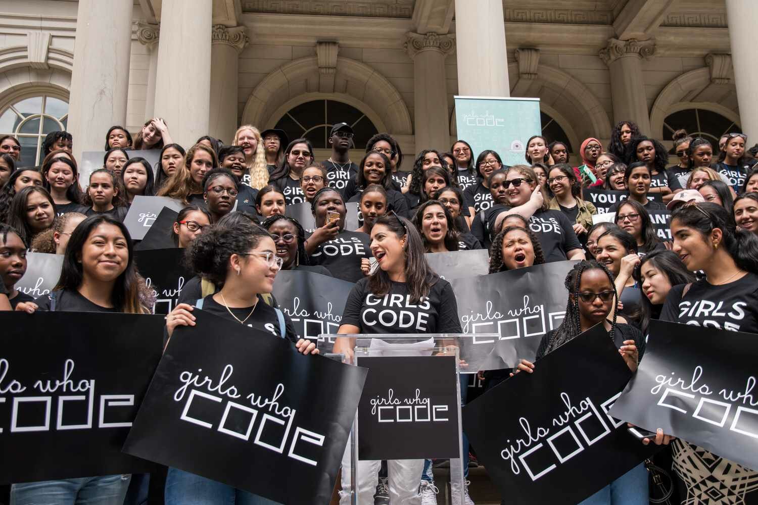Reshma Saujani at a Girls Who Code rally