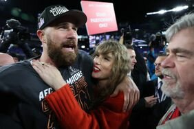 Taylor Swift Smiling Up at Travis Kelce Hand on His Shoulder After Kansas City Chiefs v. Baltimore Ravens Game 