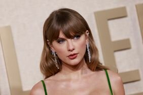 Taylor Swift Straight Face Diamond Earrings Green Dress 2024 Golden Globes