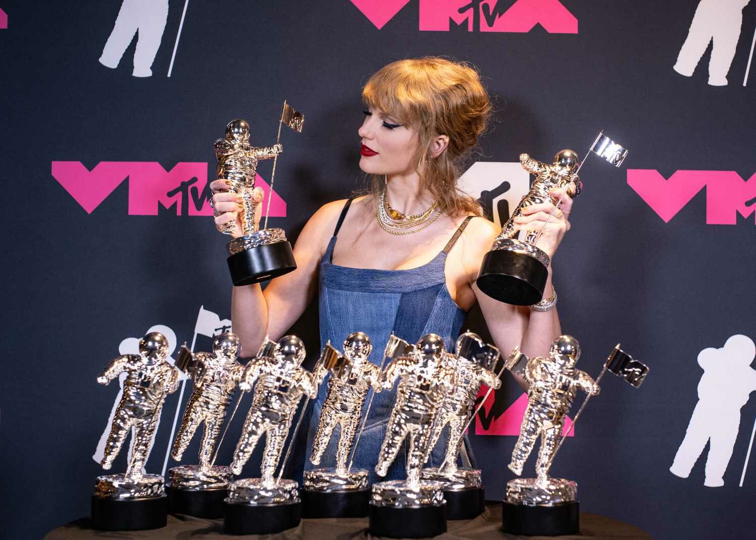 Taylor Swift seen backstage during the 2023 Video Music Awards at Prudential Center