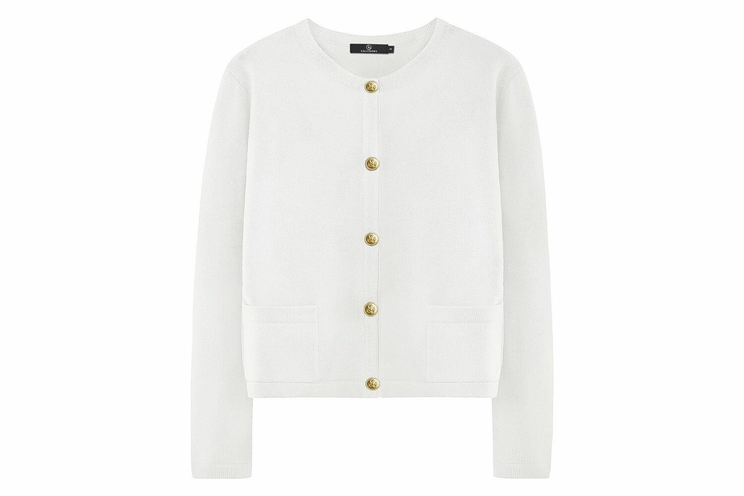 LILLUSORY Women's Crew Neck Gold Buttons Cardigan 