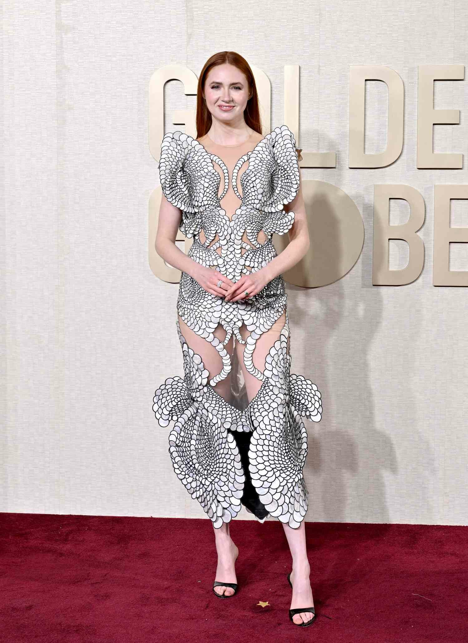 Karen Gillian's 2024 Golden Globes red carpet look. 
