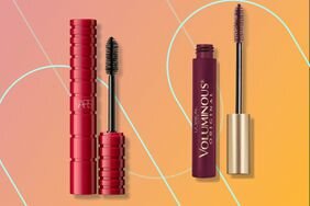 Best lengthening mascaras collaged against colorful pink and orange background