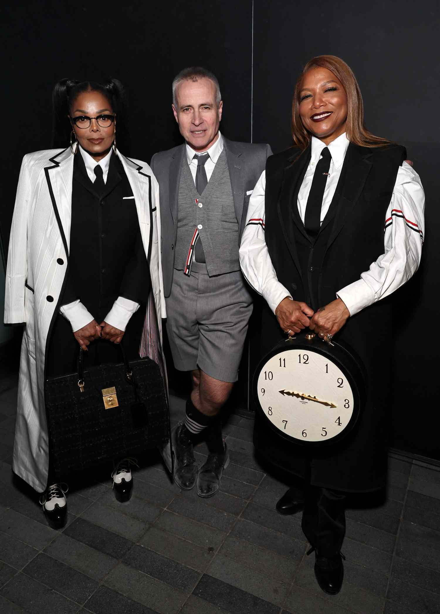 Janet Jackson, Thom Browne and Queen Latifah attend the Thom Browne fashion show