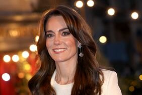 Kate Middleton Smiling Curled Hair White Coat The "Together At Christmas" Carol Service at Westminster Abbey 2023