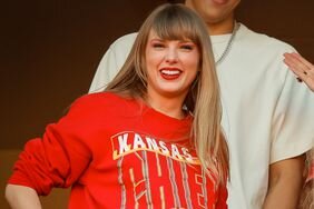 Taylor Swift in a Kansas City Chiefs sweatshirt