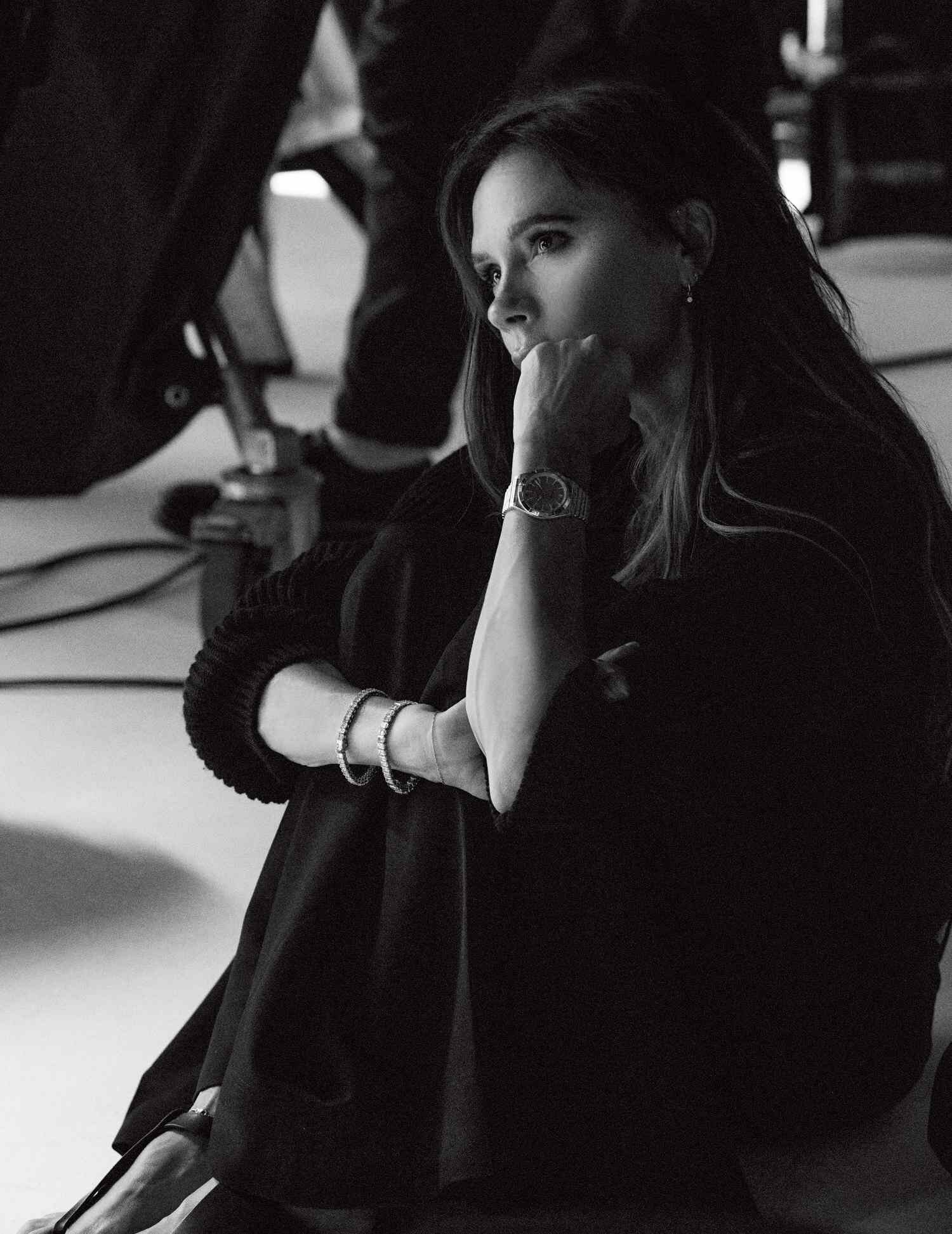 Victoria Beckham behind the scenes of the set of the Chronomat 36 Victoria Beckham collection photoshoot.
