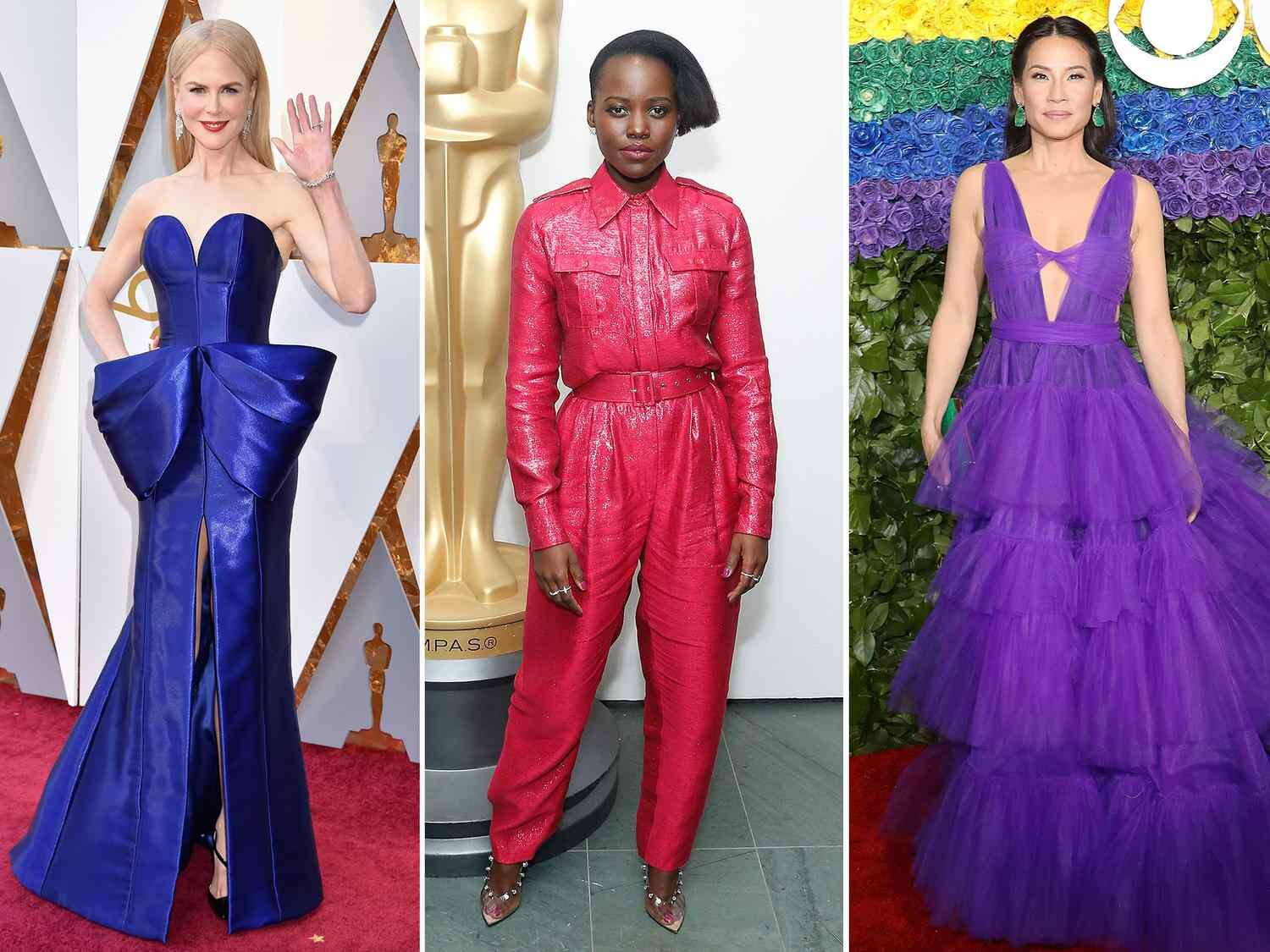 nicole kidman, lupita nyong'o, and lucy liu in colored outfits for cool skin tones