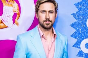 Ryan Gosling 2023 Blue Suit Pink Button Down 'Barbie' Canadian Press in Toronto, Ontario