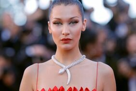 Bella Hadid Red Dress Snake Necklace