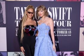 Taylor Swift and BeyoncÃ© Posing Arms Around Each Other at Taylor Swift The Eras Tour Movie Premiere