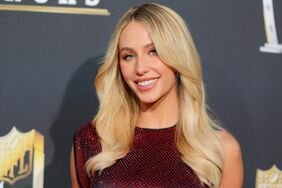 Alix Earle Smiling Red Dress Blonde Hair Blowing in Wind 2024 NFL Honors