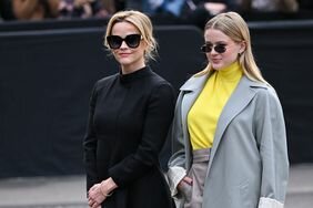 Reese Witherspoon Hands Crossed and Ava Phillippe Trench Coat Hand in Pocket Arriving Fendi Haute Couture Spring/Summer 2024 