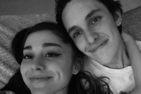 Black and white selfie of Ariana Grande and Dalton Gomez