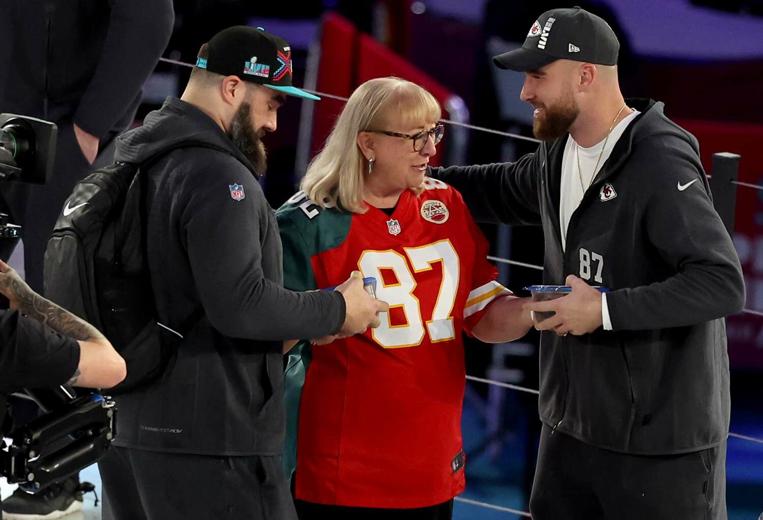 Travis Kelce, Jason Kelce, and their mom Donna Kelce