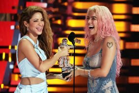Shakira and Karol G accept the Best Collaboration award for "TQG"