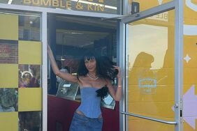 Bella Hadid Denim Corset Miniskirt Instagram Kin and Bumble Diner