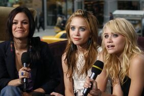 mary-kate olsen, ashley olsen, and rachel bilson attend a taping of MTV's "TRL"