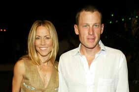 Sheryl Crow in a tan vest alongside Lance Armstrong in a white button-down