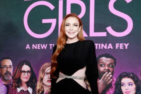 Lindsay Lohan Smiling Black Cut-Out Dress 'Mean Girls' Premiere