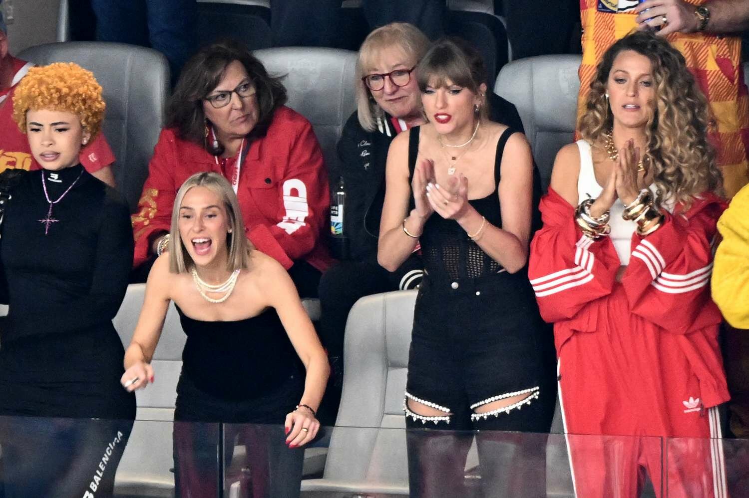 Taylor Swift, Ice Spice, Ashley Avignone and Blake Lively attend Super Bowl LVIII 
