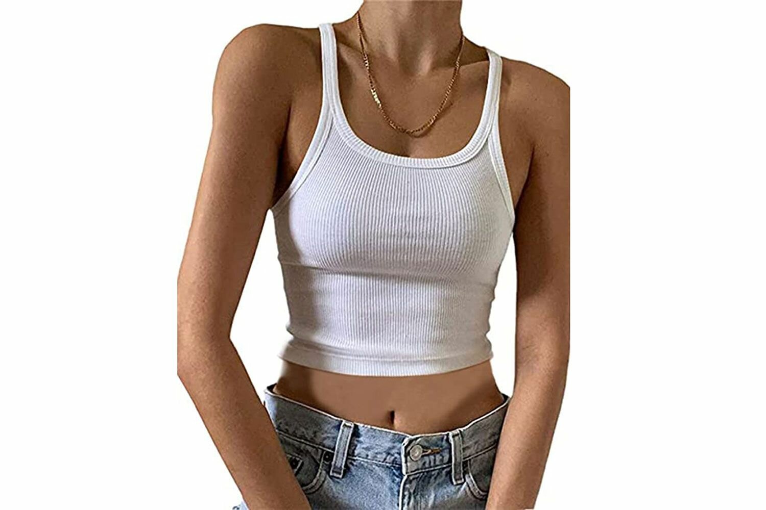 Amazon KAMISSY Women's Sleeveless Crop Tank Top Slim Fit Scoop Neck Ribbed Knit Basic Crop Cami Shirts Tops